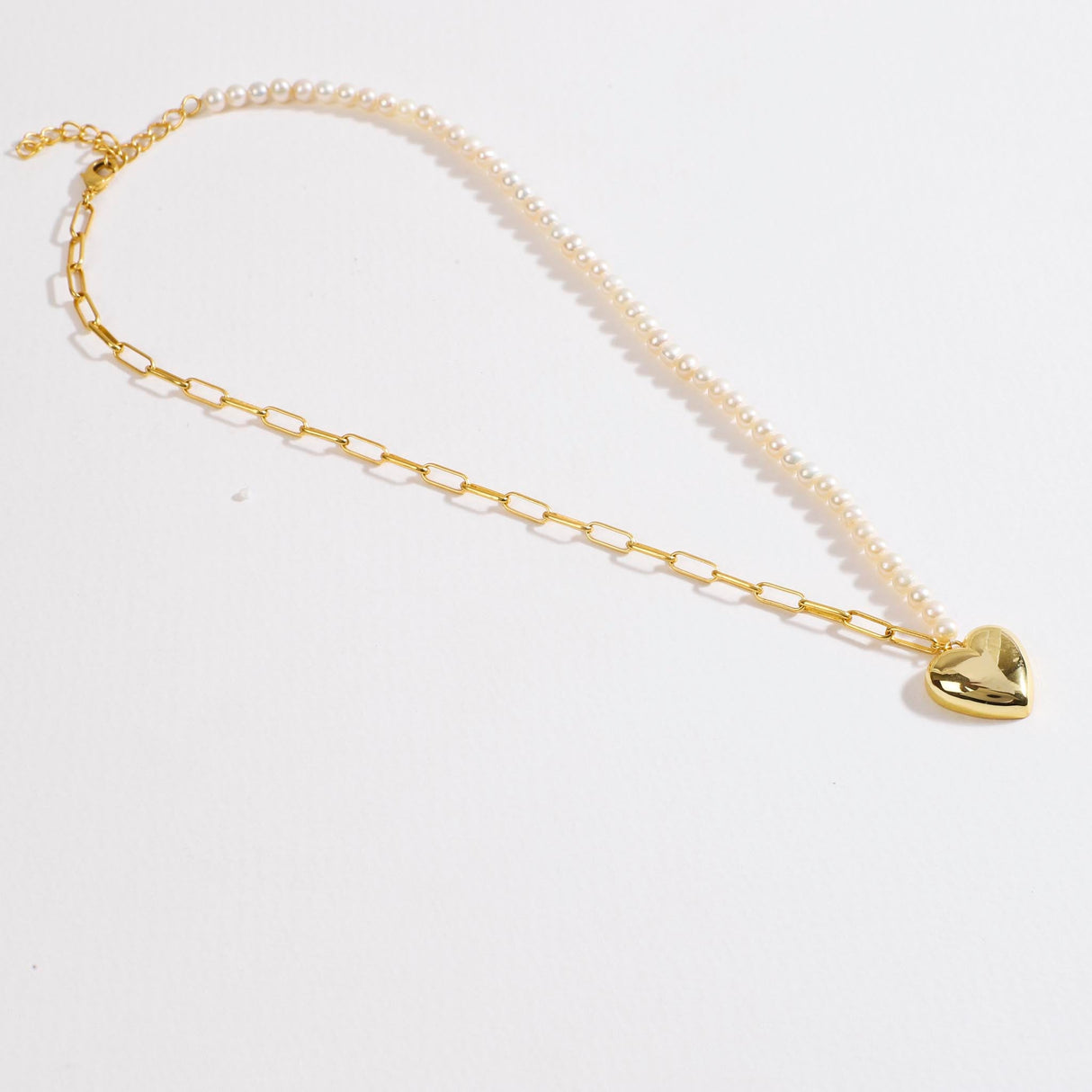 Pearl & Link Chain Heart Pendant
