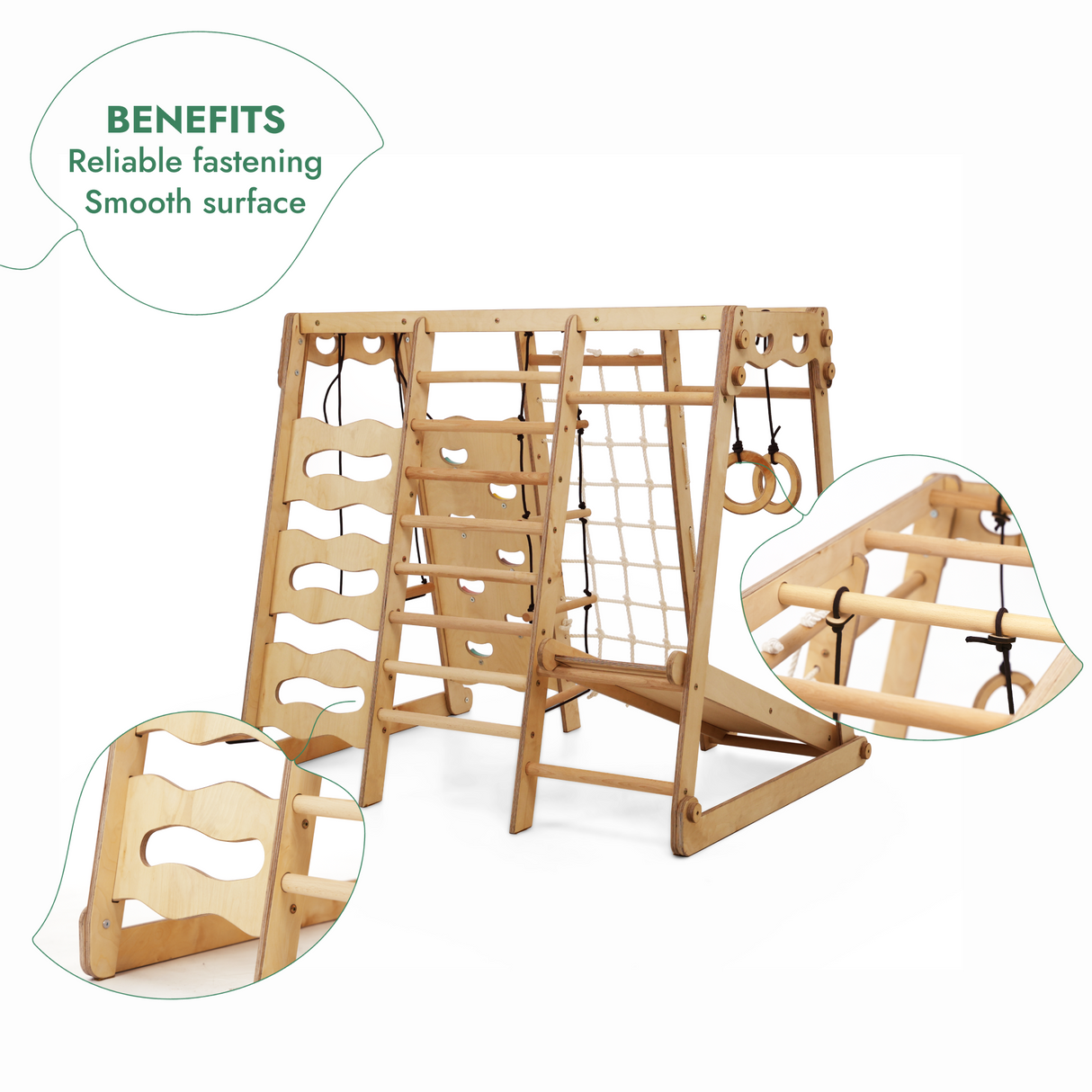 6in1 Toddler Wooden Climbing Frame -  Playground + Swings Set + Slide Board + Rope + Stairs
