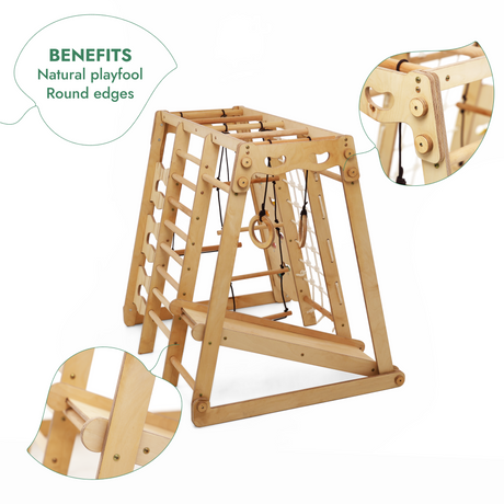 6in1 Toddler Wooden Climbing Frame -  Playground + Swings Set + Slide Board + Rope + Stairs