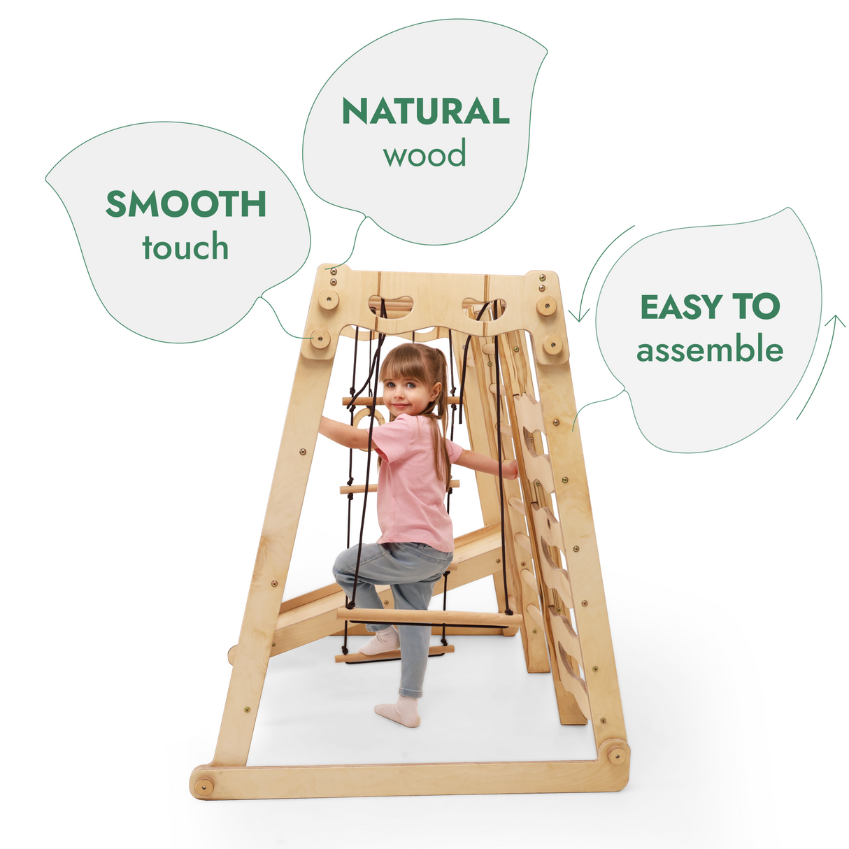 6in1 Toddler Wooden Climbing Frame -  Playground + Swings Set + Slide Board + Rope + Stairs