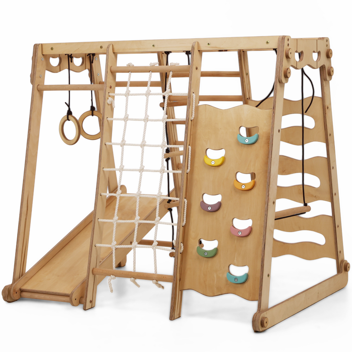 6in1 Toddler Wooden Climbing Frame -  Playground + Swings Set + Slide Board + Rope + Stairs