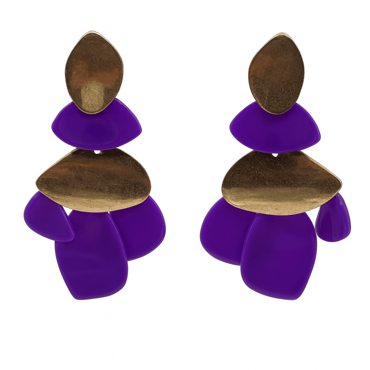 Danielle Amethyst Resin and Worn Gold Pierced Earrings