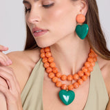 Amour Carved Coral Pierced Resin With Jade Resin Heart Drop