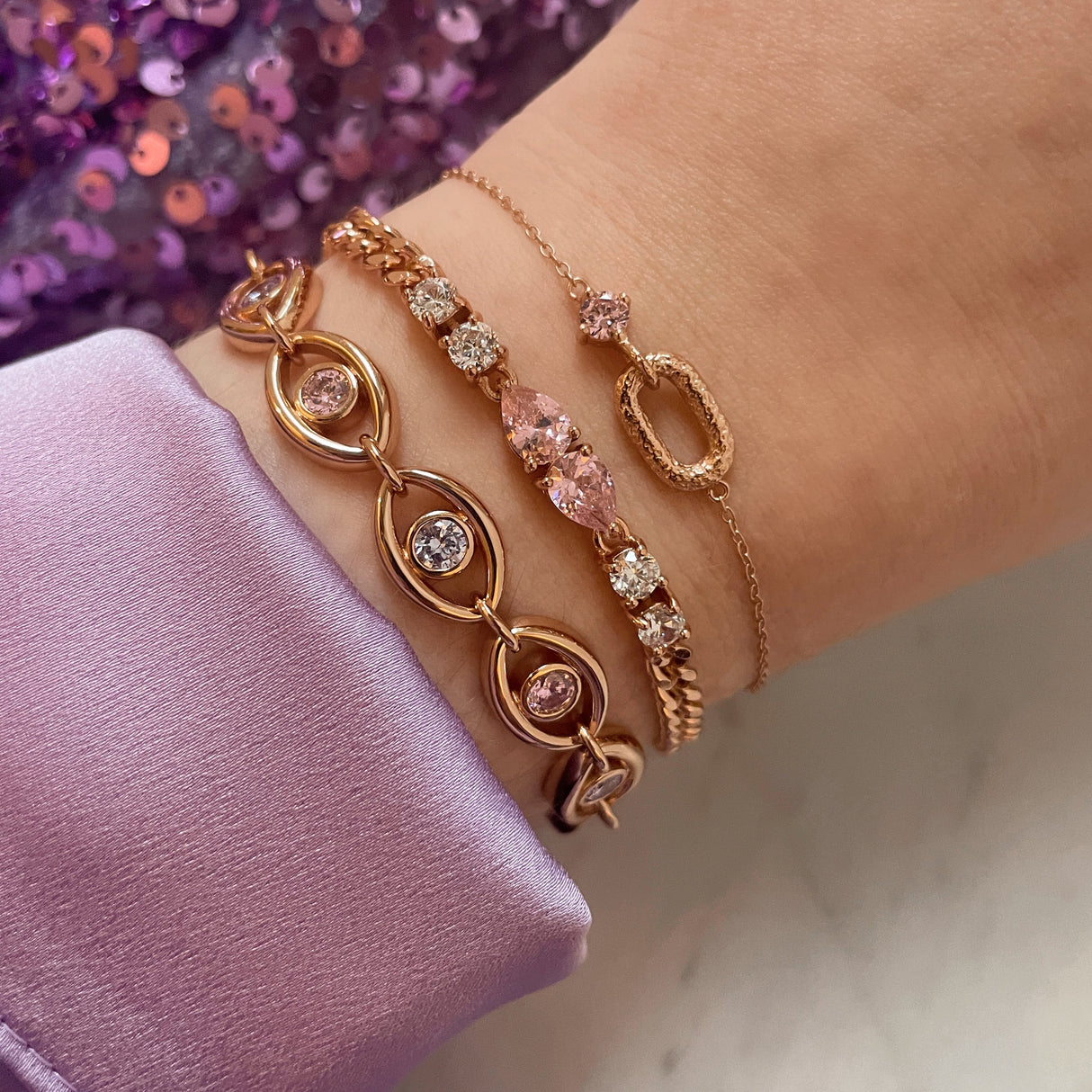 Amelia Antique Oval Bracelet, Pink & Rose Gold