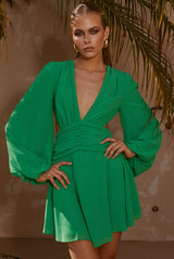 RUNAWAY  BRADY L/S MINI DRESS - EMERALD