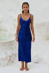 RUNAWAY HALO LONG MIDI DRESS - AZURE
