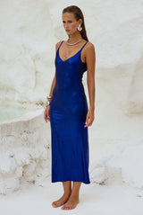 RUNAWAY HALO LONG MIDI DRESS - AZURE