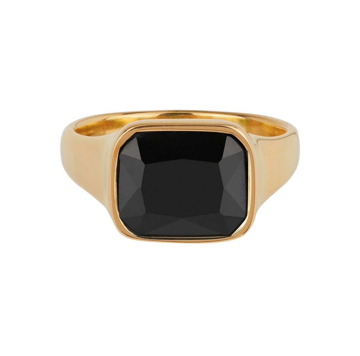 Square Gold Cocktail Ring: Black