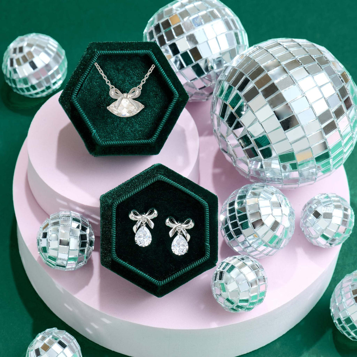 Amelia Bow Stud Earrings & Necklace Jewellery Gift Set Silver