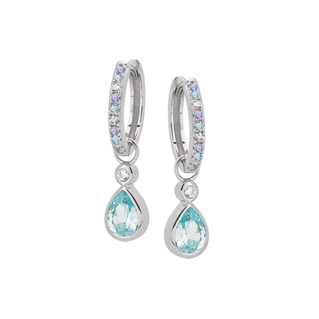 Sofia Teardrop Hoops Aquamarine, Lilac & Silver