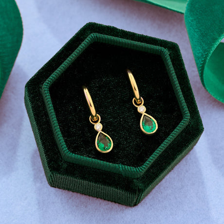 Sofia Teardrop Hoops Emerald Green & Gold