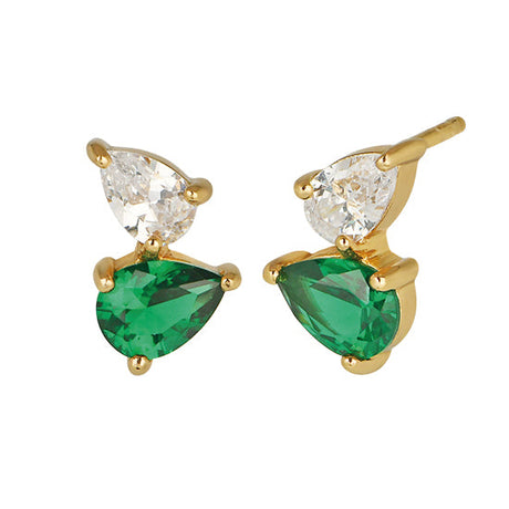 Sofia Stud Earrings, Emerald Green & Gold