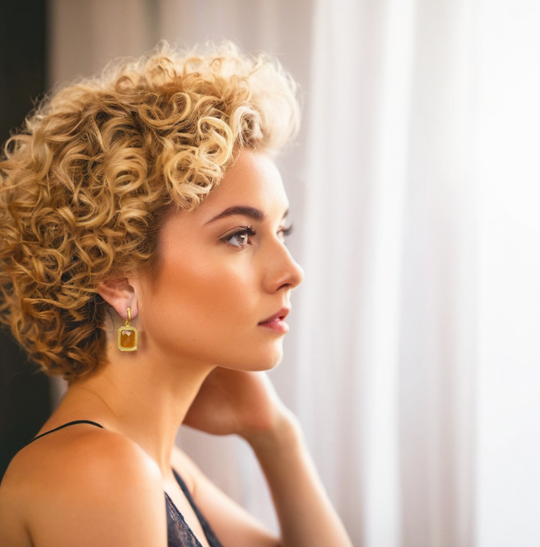 Rectangular Citrine Crystal Hoops