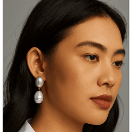 Emma Baroque White Glass Pearl Drop Pierced Earrings