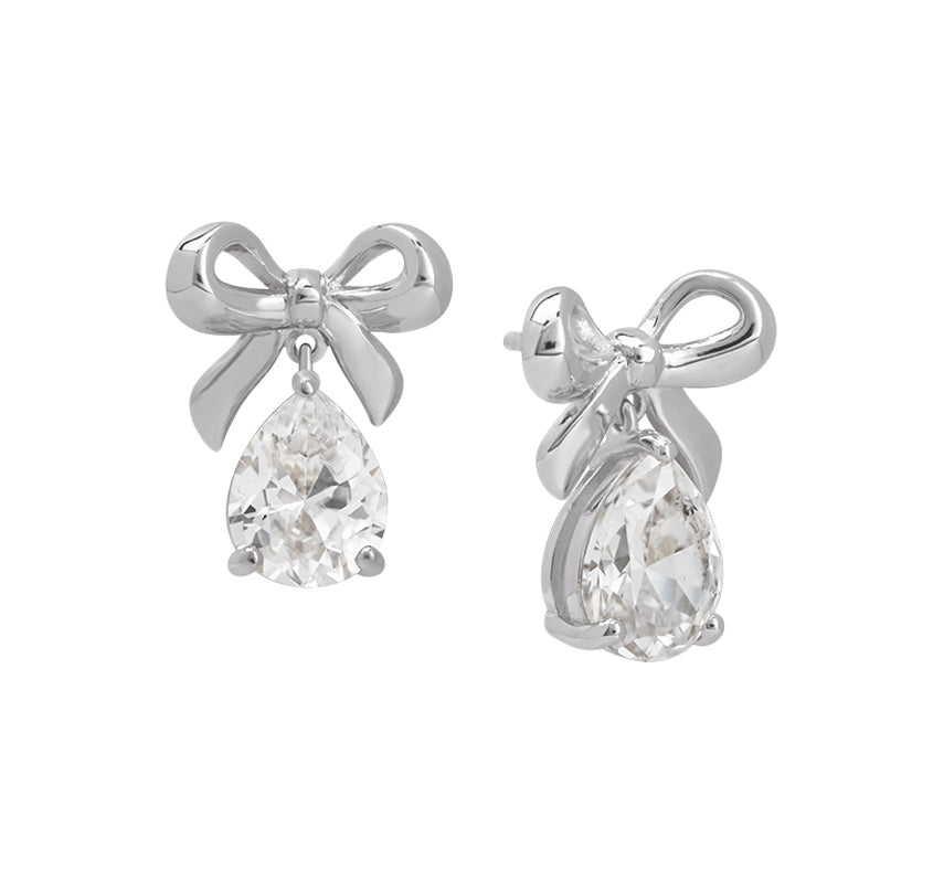 Amelia Bow Stud Earrings Clear Cubic Zirconia & Silver (Pre-Order)