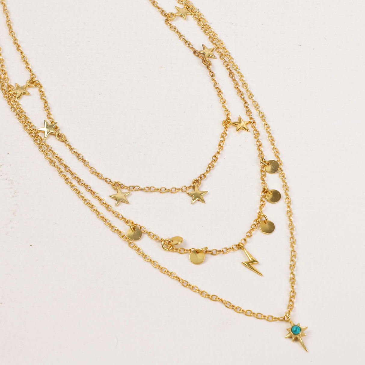Star Gaze Triple Layer Night Sky Necklace Gold