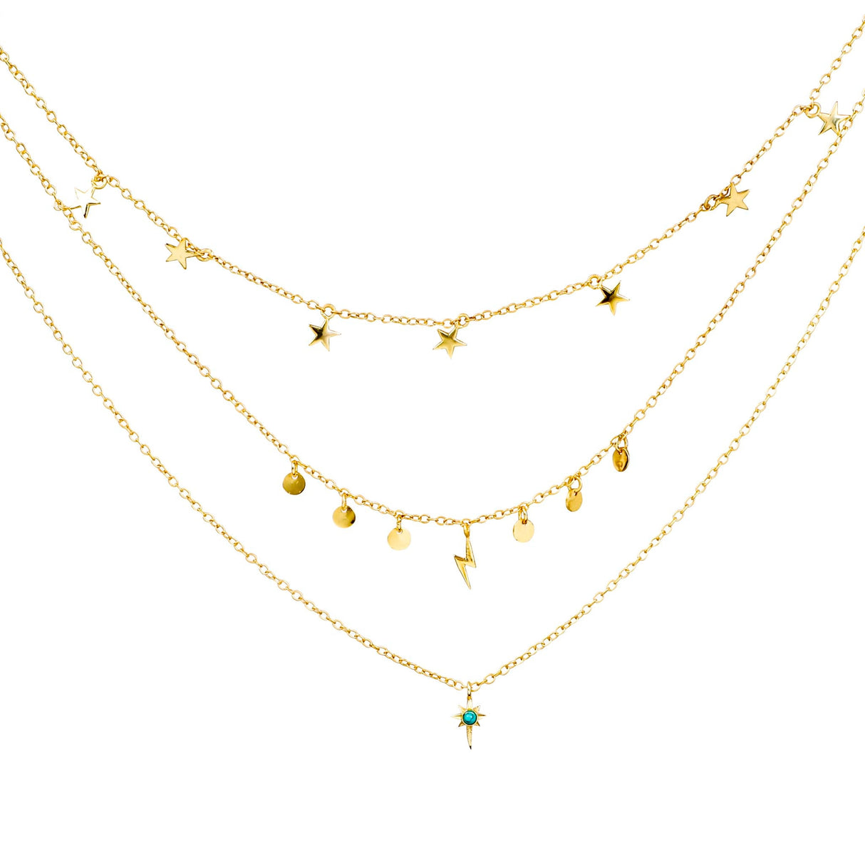 Star Gaze Triple Layer Night Sky Necklace Gold