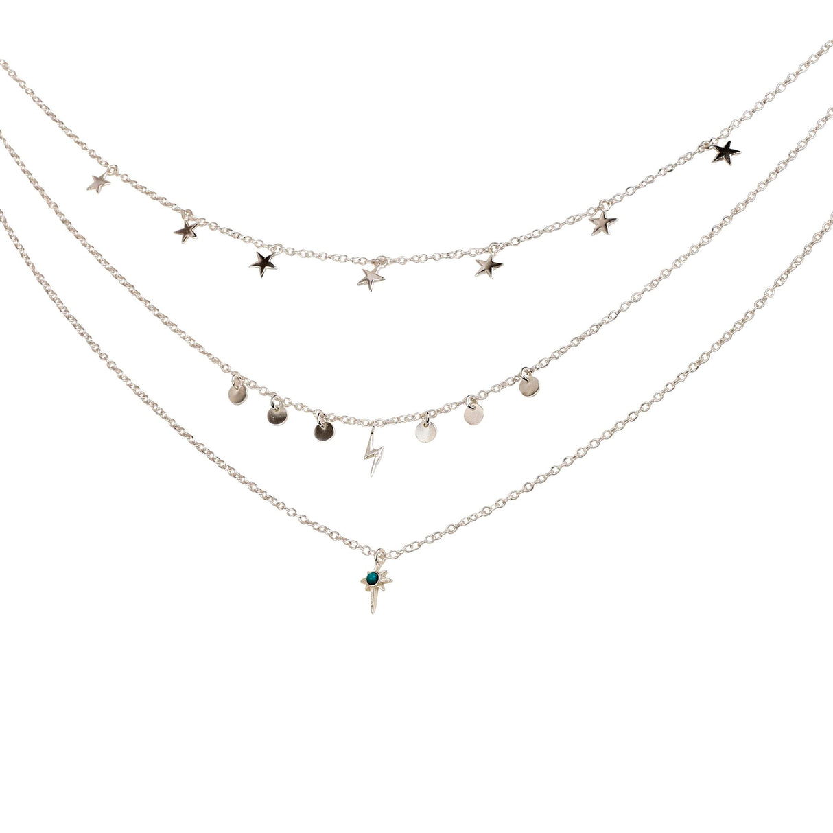 Star Gaze Triple Layer Night Sky Necklace Silver