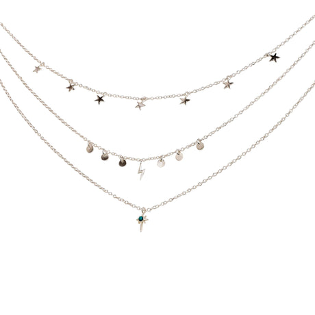 Star Gaze Triple Layer Night Sky Necklace Silver