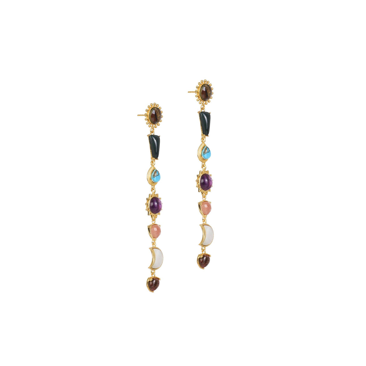 Stellar Elegance -  7 Healing Stones Drop Earrings