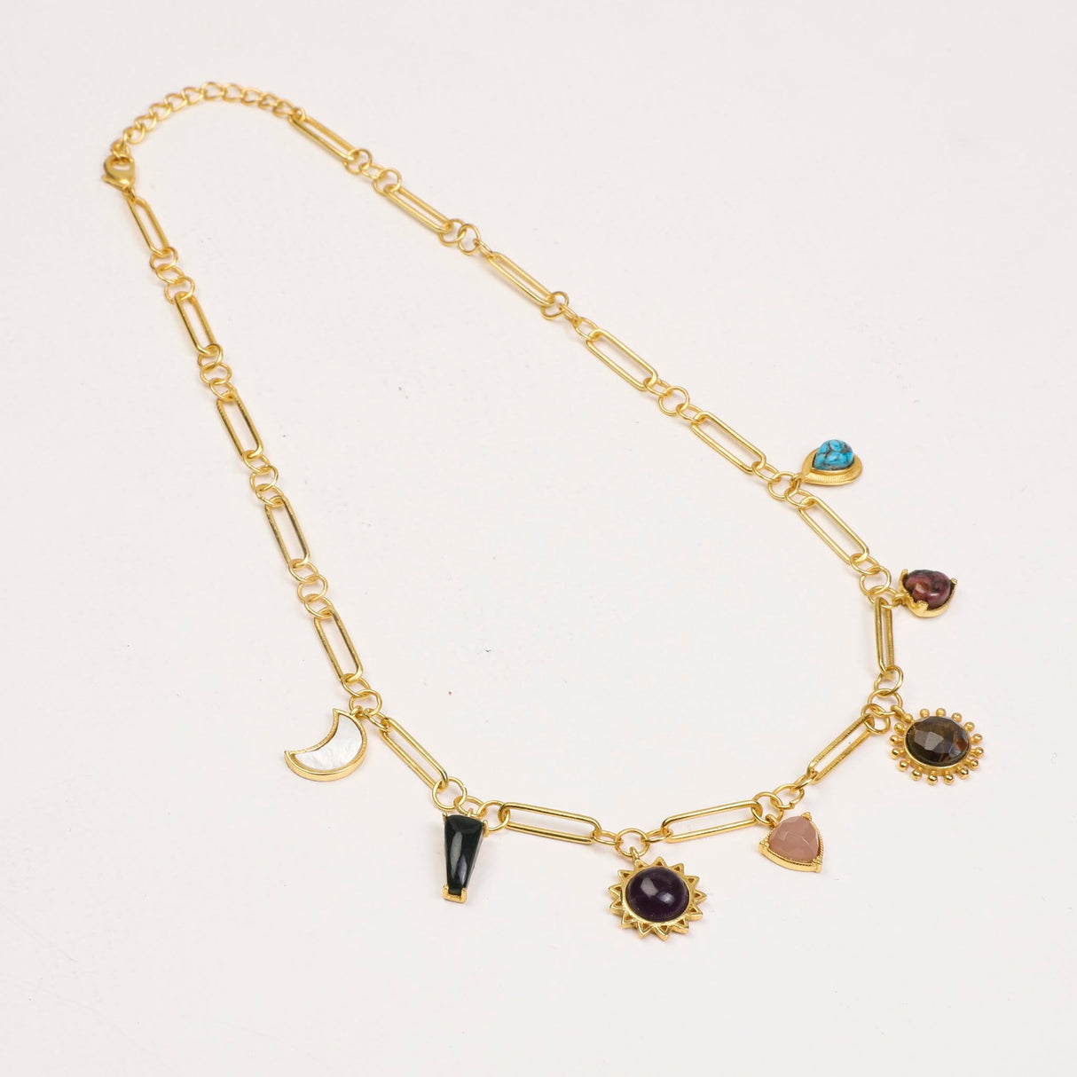 Stellar Elegance - 7 Healing Stones Link Chain Necklace