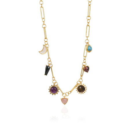 Stellar Elegance - 7 Healing Stones Link Chain Necklace
