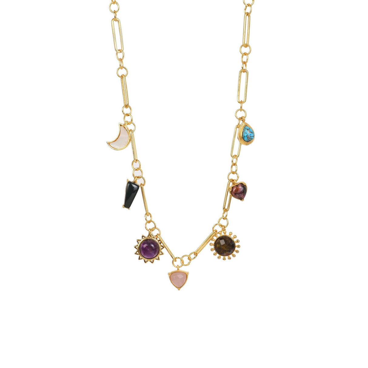 Stellar Elegance - 7 Healing Stones Link Chain Necklace