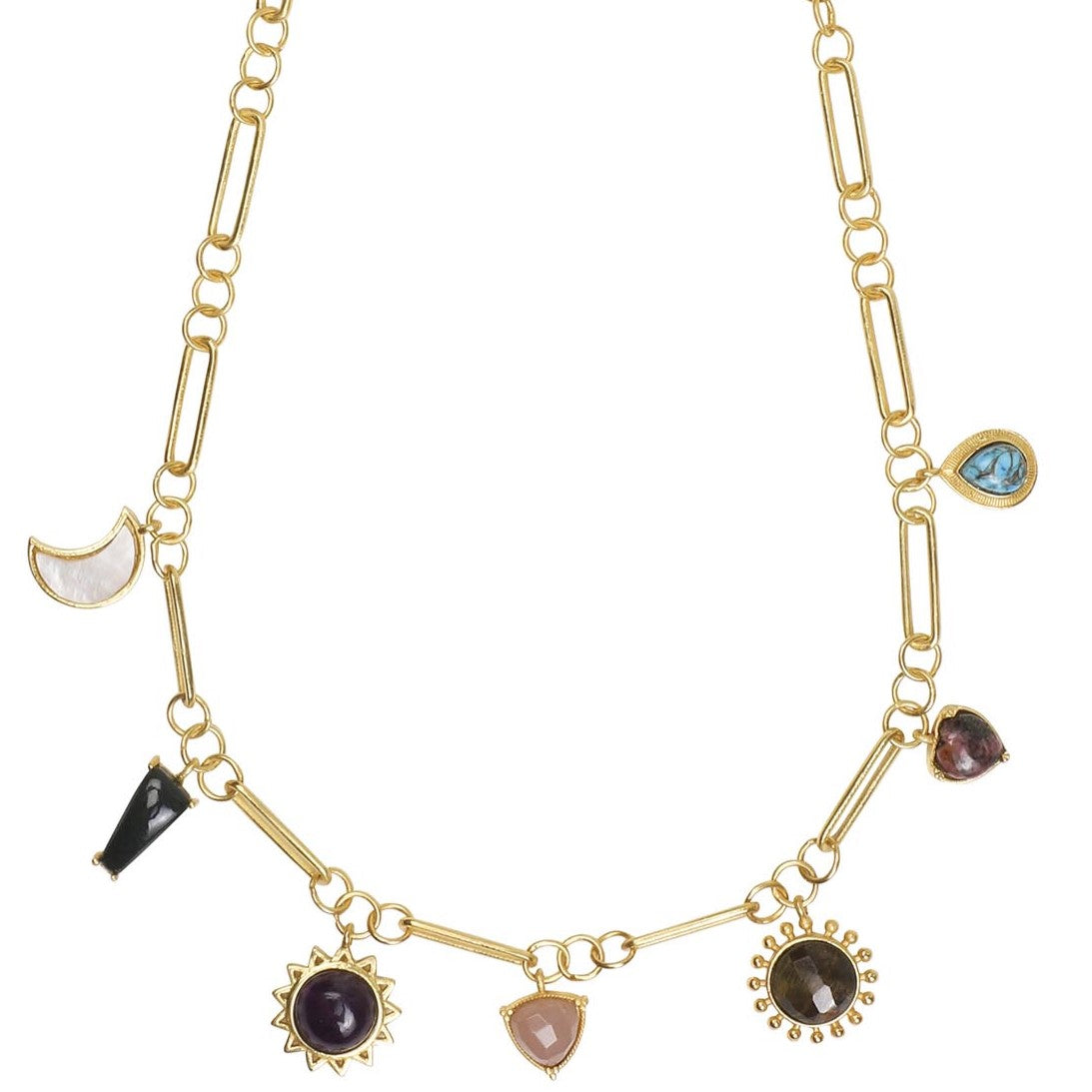 Stellar Elegance - 7 Healing Stones Link Chain Necklace