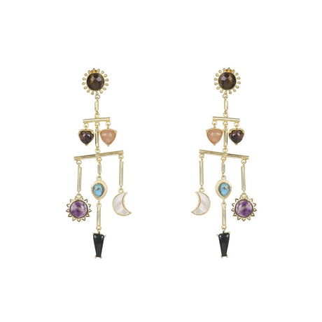 Stellar Elegance -  7 Healing Stones Multilayer Drop Earrings
