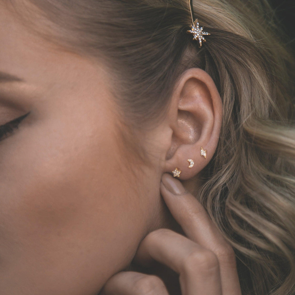 Miku Lightning, Moon & Star Stud Earrings Set | 18K Gold Plated