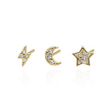 Miku Lightning, Moon & Star Stud Earrings Set | 18K Gold Plated