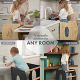 Stable Montessori Learning Tower: Wooden Growing Chair - Beige