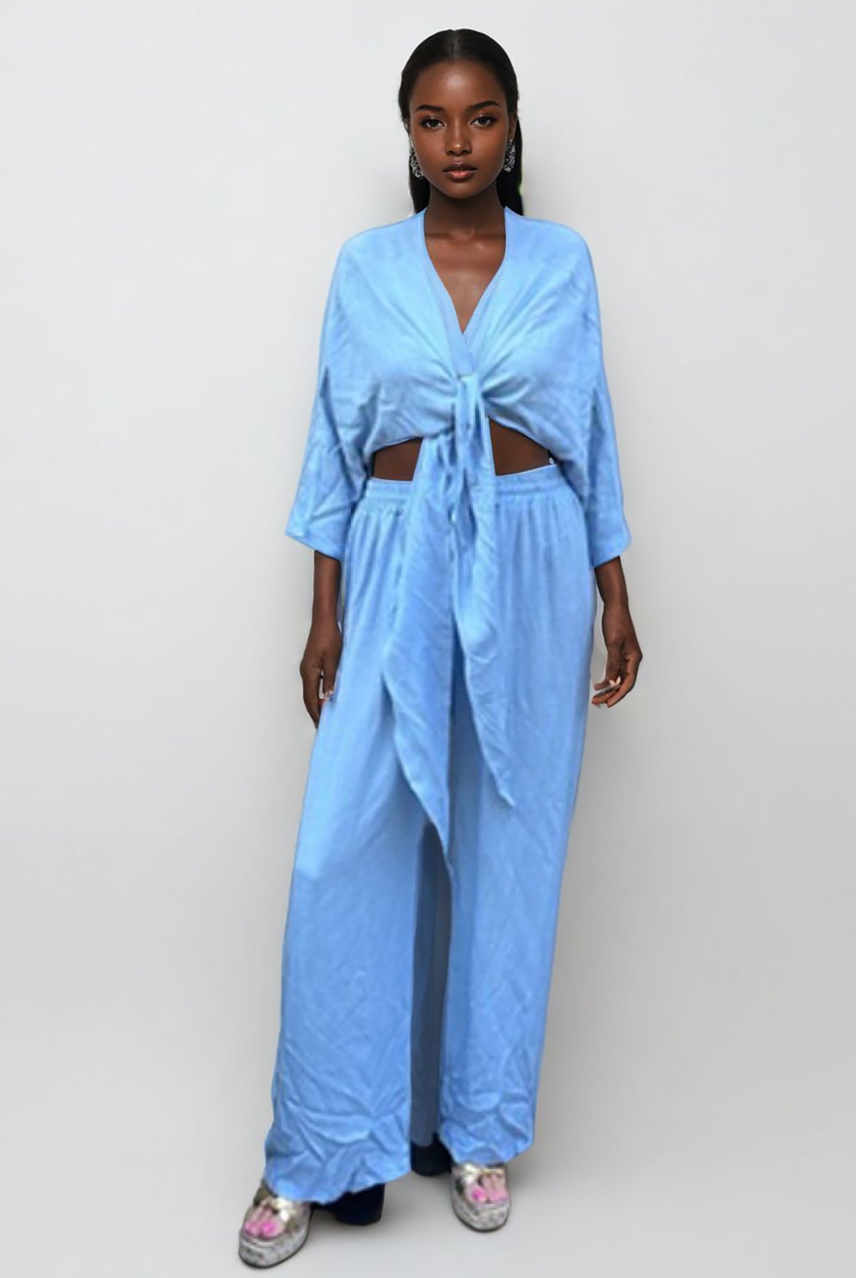 Tye Front Two Piece Set Blue