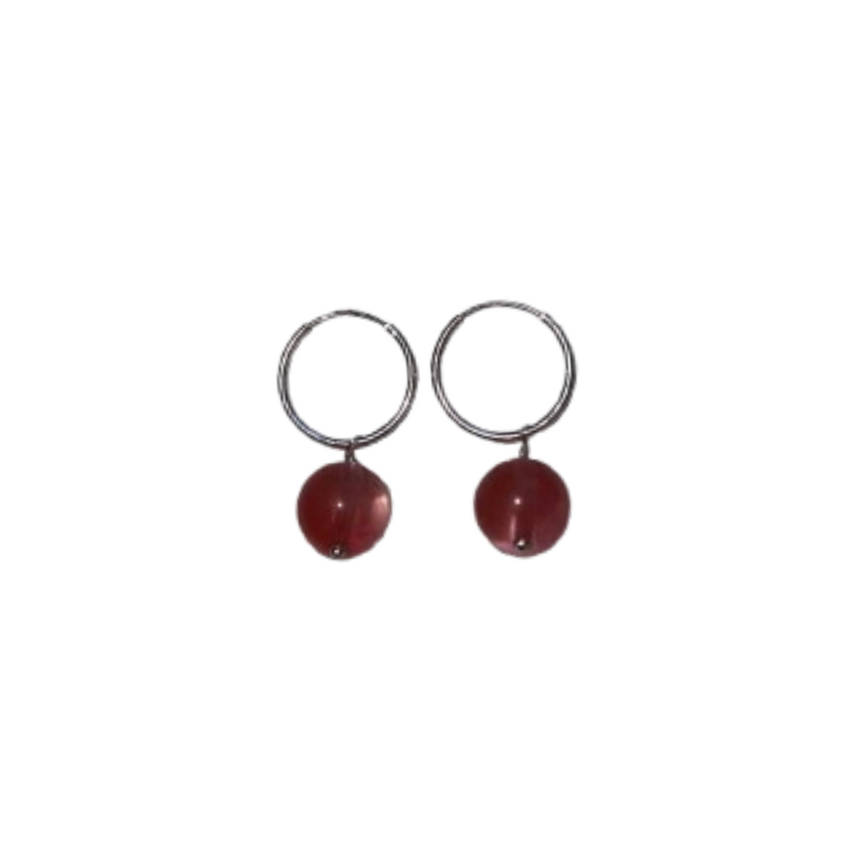 Cherry Quartz Gemstone Bubble Dangle Hoop Earrings