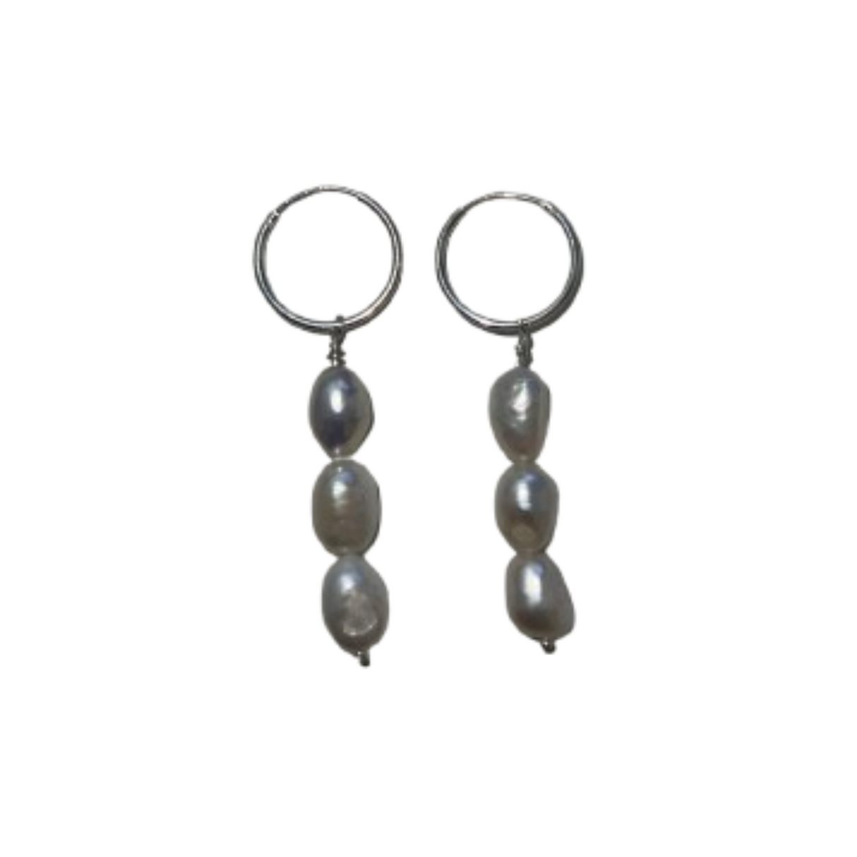Iridescent Triple Pearl Dangle Hoop Earrings