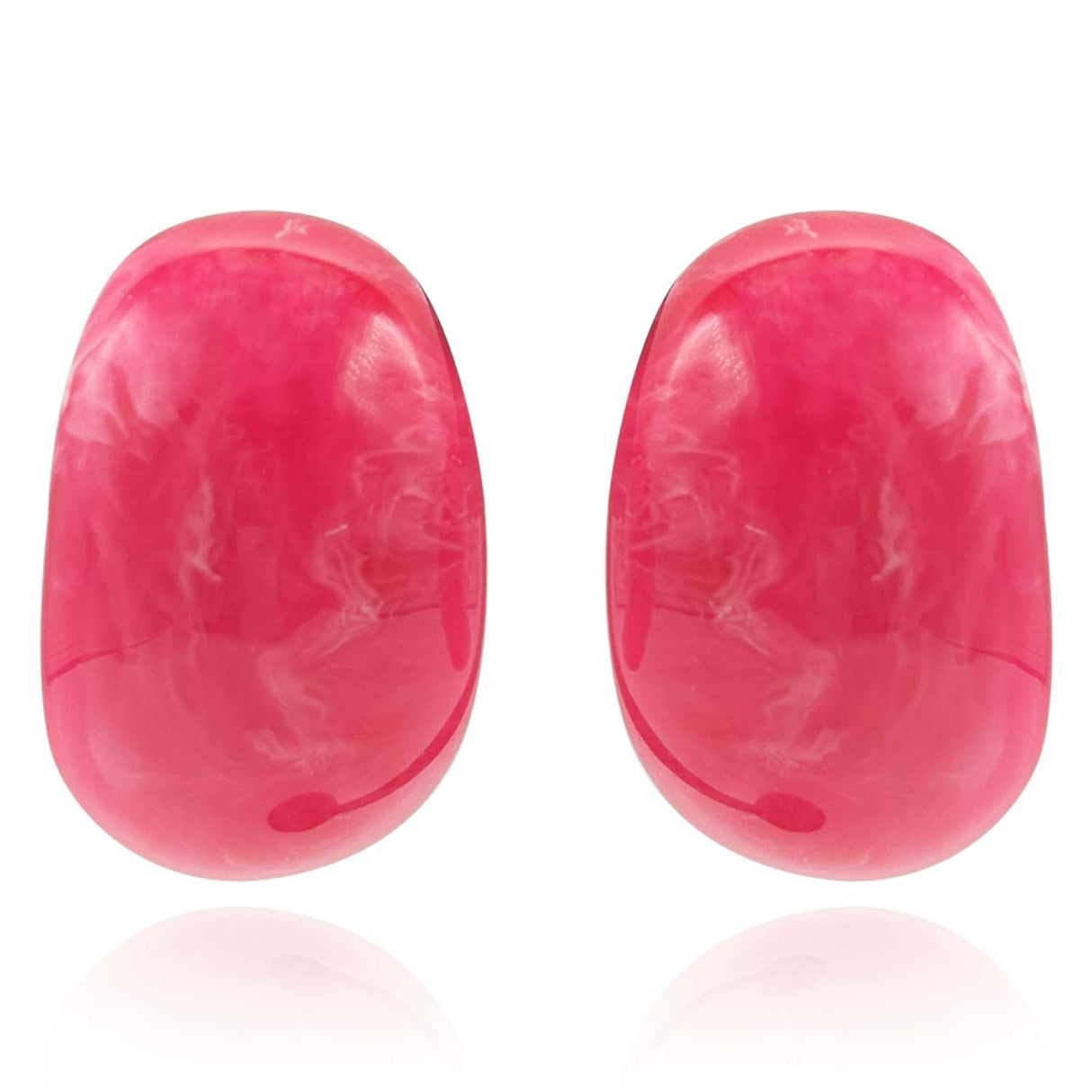 Fuschia Marbled Resin Semi Hoop Clip on Earrings