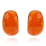 Orange Marbled Resin Semi Hoop Clip on Earrings