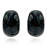 Black Marbled Resin Clip on Semi Hoop Earrings