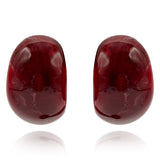 Ruby-Burgundy Marbled Resin Semi Hoop Clip on Earrings