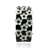 Black and White Floral Enamel Elasticized Bracelets