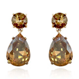 Large Pear-Faceted Champagne Crystal Drop Earrings in Brass With Gold Plating