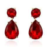 Large Pear-Faceted Ruby Crystal Drop Earrings in Brass With Gold Plating