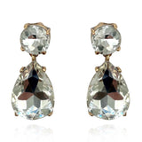 Large Pear-Faceted Crystal Drop Clip on Earrings in Brass With Gold Plating