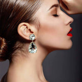 Large Pear-Faceted Crystal Drop Clip on Earrings in Brass With Gold Plating