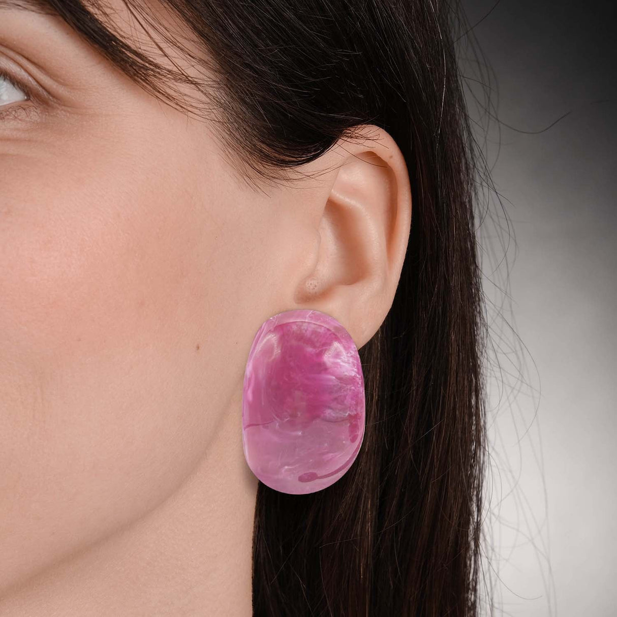 Magenta Resin Semi Hoop Clip on Earrings