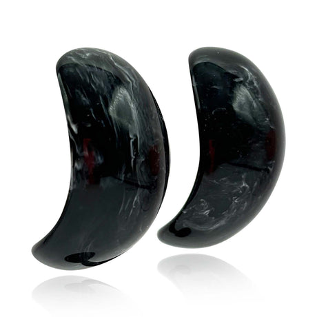 Black Marbled Resin Clip on Semi Hoop Earrings