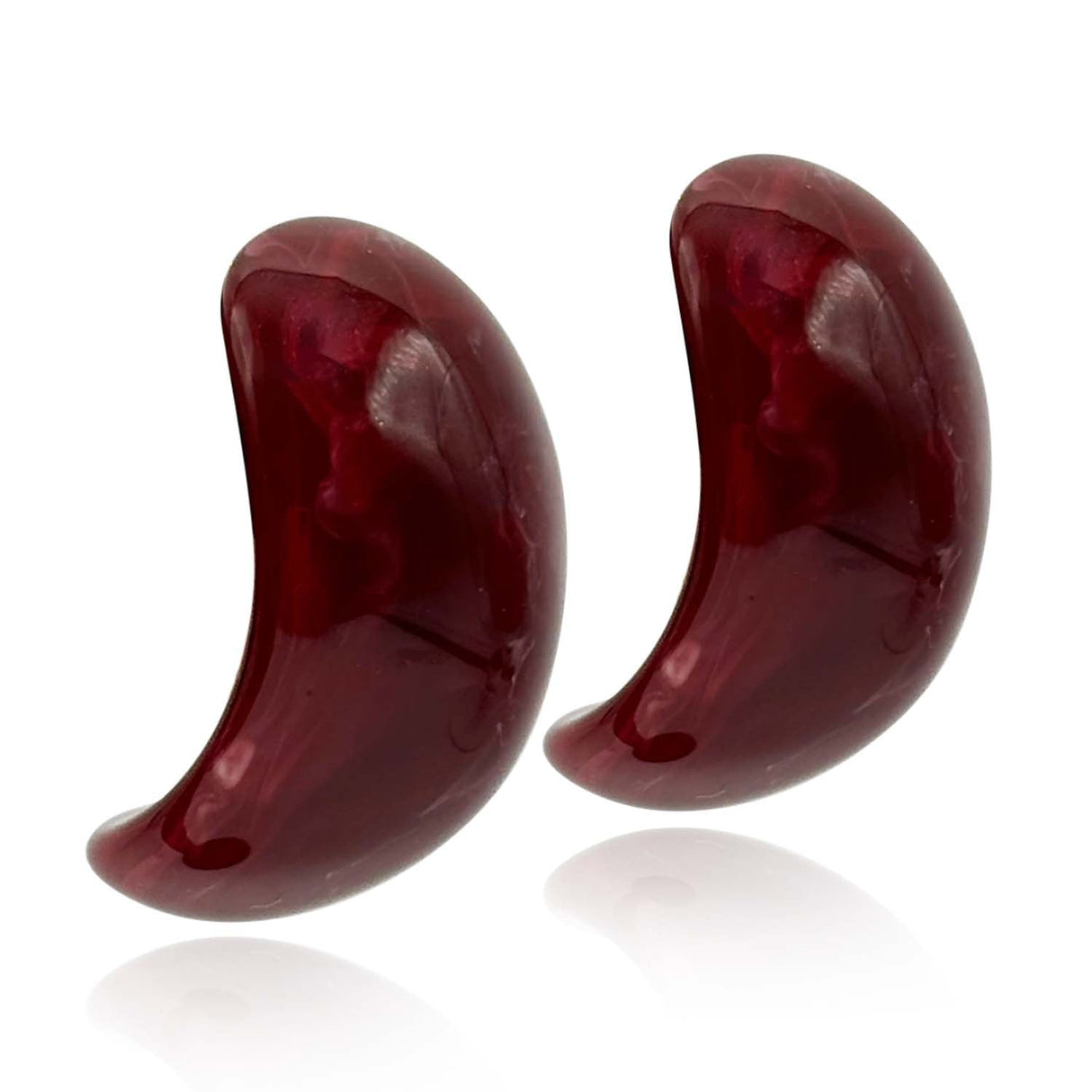 Ruby-Burgundy Marbled Resin Semi Hoop Clip on Earrings