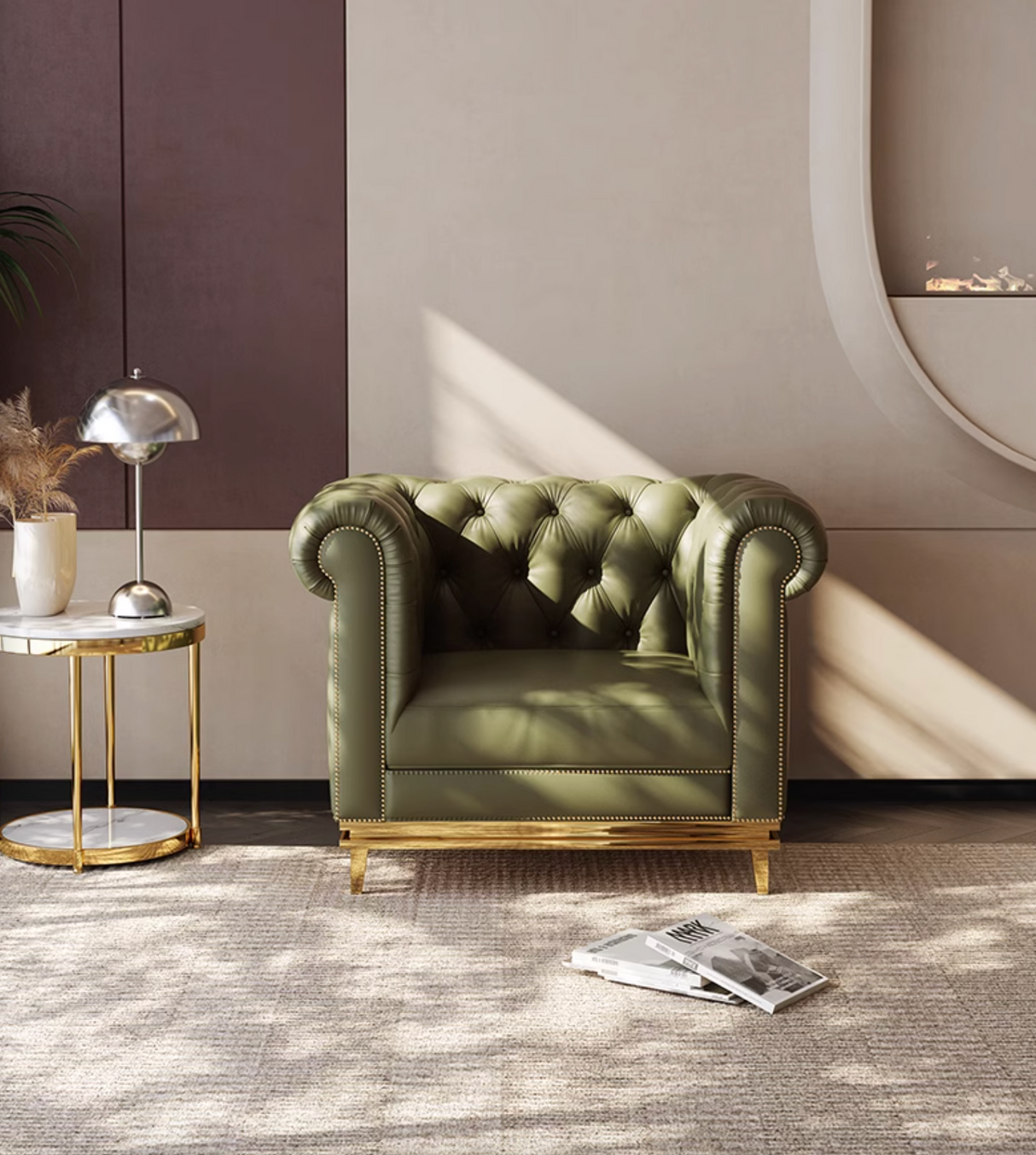 Abbado Chesterfield Three Seater Sofa, Real Leather