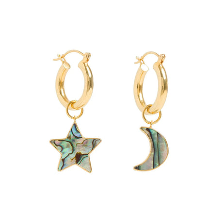 Mini Hoops With Paua Star and Moon