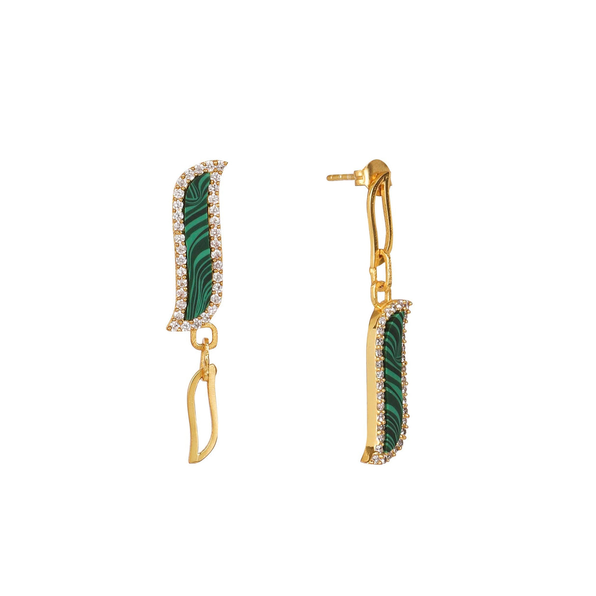 Asymmetric Earrings - Malachite "Wave Symphony"